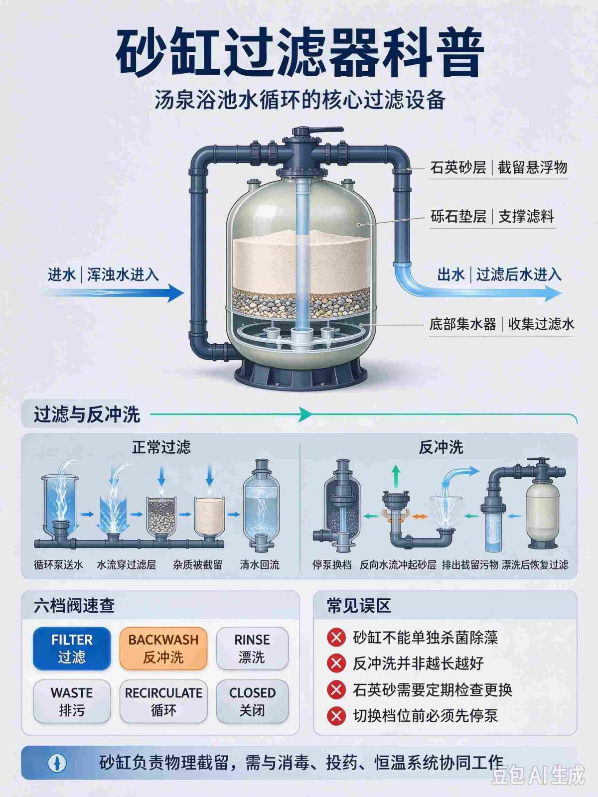 砂缸过滤器科普｜汤泉浴池水循环的核心过滤设备